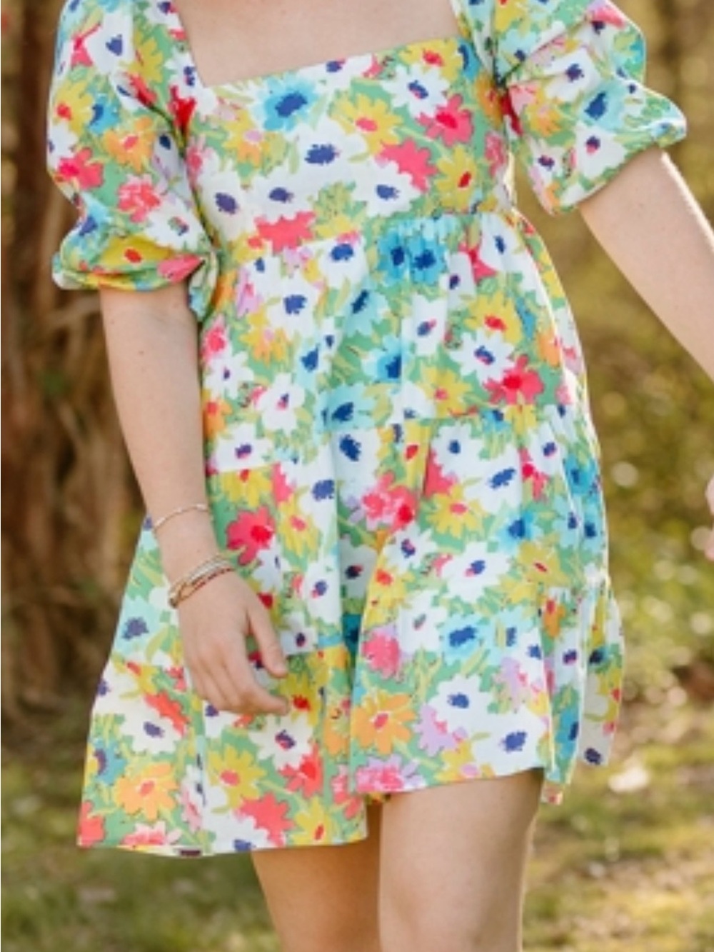 Karlie White Multi Floral Puff-Sleeve Dress